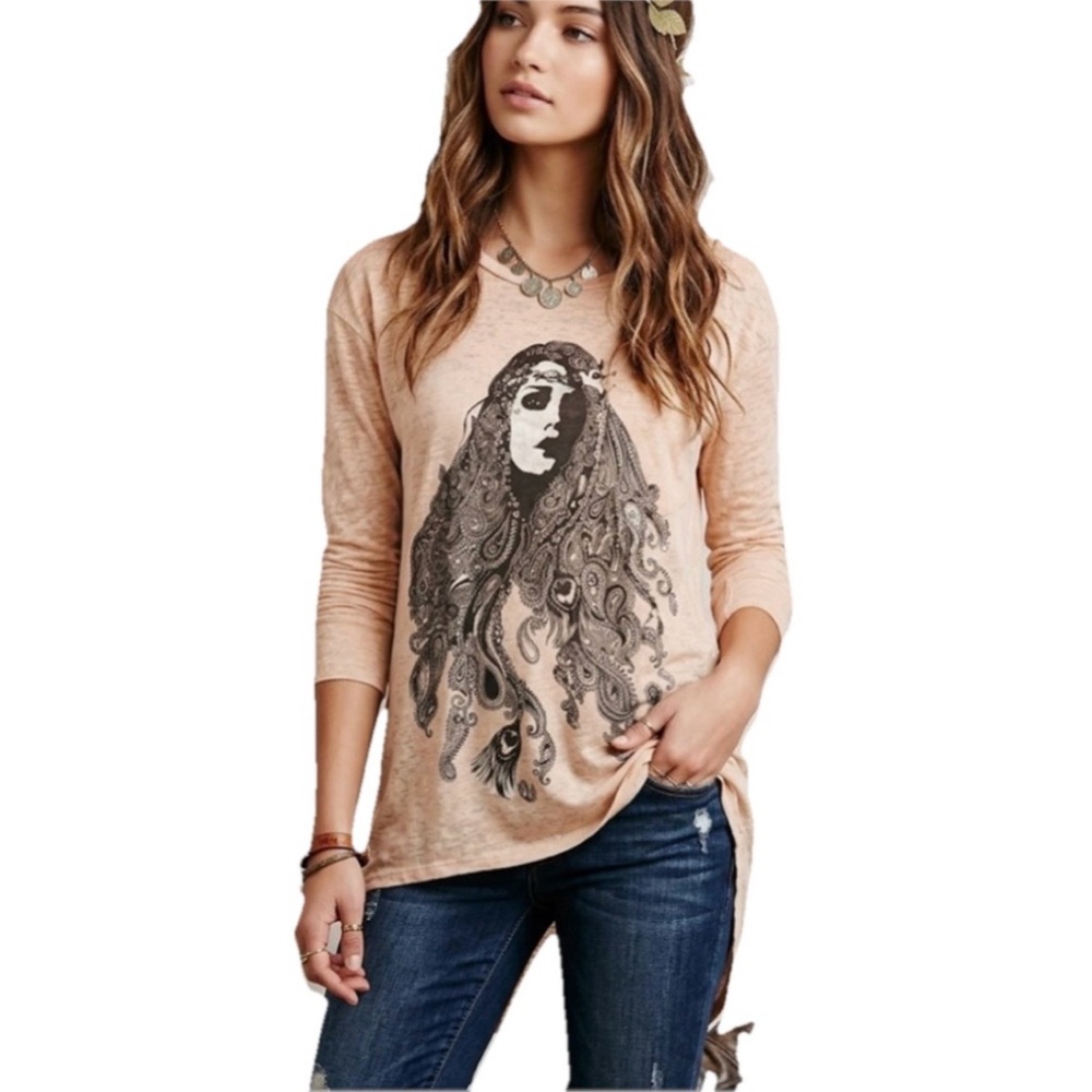 Lauren Moshi Hippie Pinkish Cream Sheer Women’s Long Sleeve Blouse Size XS/Small
